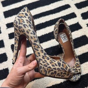 Coop Barney’s New York Leopard Print Peep Toe Heels